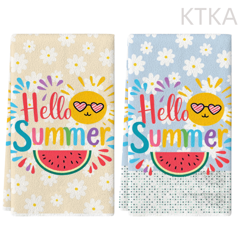 Kitchen Baking Necessities - 2Pcs, Watermelon Daisy Print Kitchen Towels,