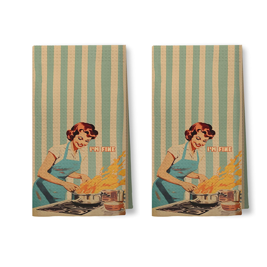 Kitchen Baking Necessities - 2Pcs, Green Striped Kitchen Towels for